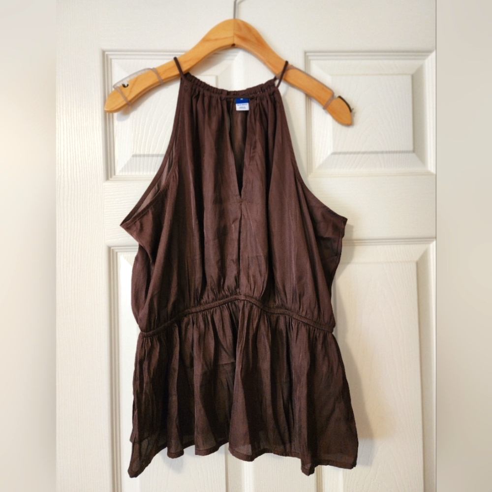 Brown Halter Neck Peplum Top